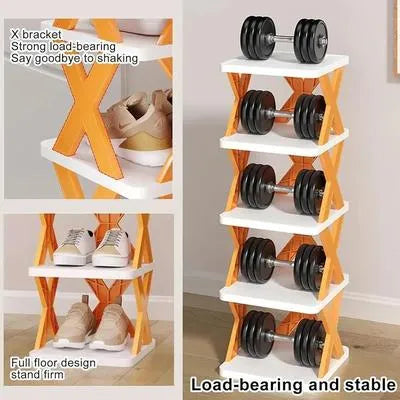 X-Shoe Rack with Dumbbell Storage, Full Floor, ABS Plastic, Multicolor
