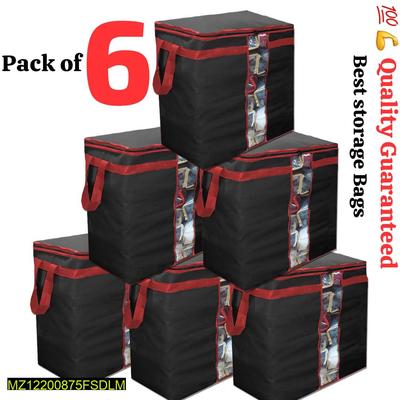 Pack of 6 Transparent Storage Bags Red Handles