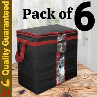 Pack of 6 Transparent Storage Bags Red Handles