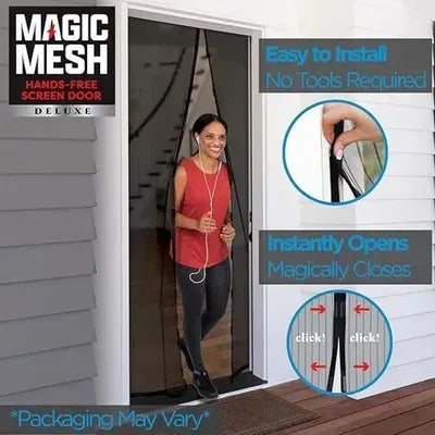 Magic Mesh Magnetic Screen Door Curtain Black Heavy Duty