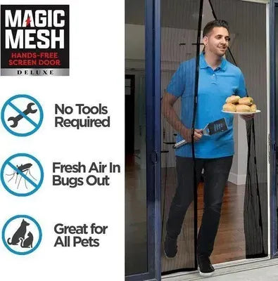 Magic Mesh Magnetic Screen Door Curtain Black Heavy Duty