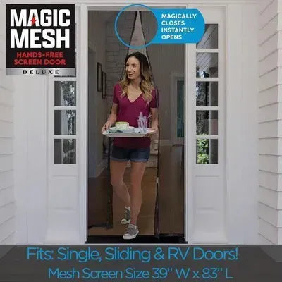 Magic Mesh Magnetic Screen Door Curtain Black Heavy Duty