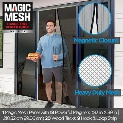 Magic Mesh Magnetic Screen Door Curtain Black Heavy Duty