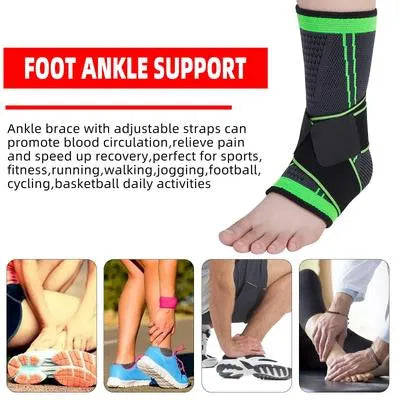 Ankle Support Brace Black Green Collapsible Sports Wear