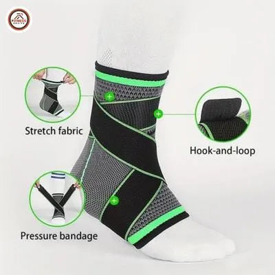 Ankle Support Brace Black Green Collapsible Sports Wear