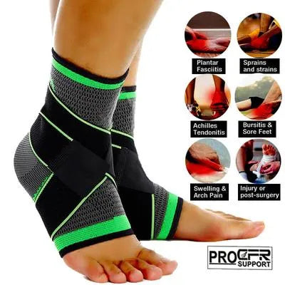 Ankle Support Brace Black Green Collapsible Sports Wear