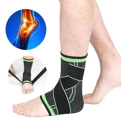 Ankle Support Brace Black Green Collapsible Sports Wear