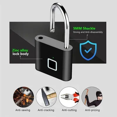 High Quality Smart Fingerprint Lock USB Rechargeable Biometric Digital Padlock