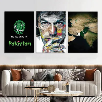 Pakistan Map 3Pcs Multicolor Wall Art 8x11 MDF