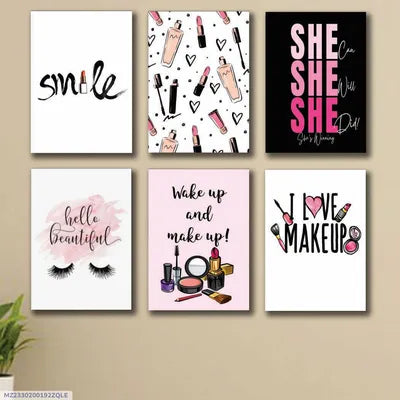 Girls Makeup Wall Art Set 6 Pcs 8x11 MDF Multicolor