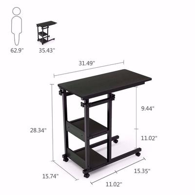 Adjustable Black Laptop Table with Wheels & Two Shelf