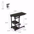 Adjustable Black Laptop Table with Wheels & Two Shelf