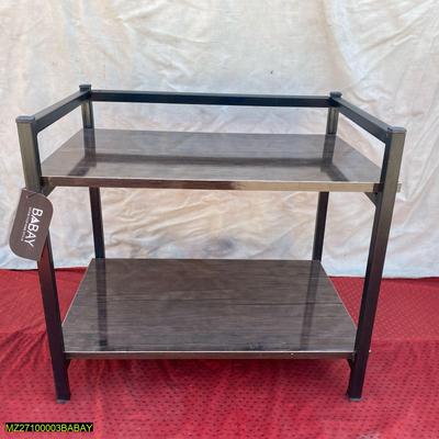 2-Layer Oven Rack Black Iron Wooden Kitchen Storage