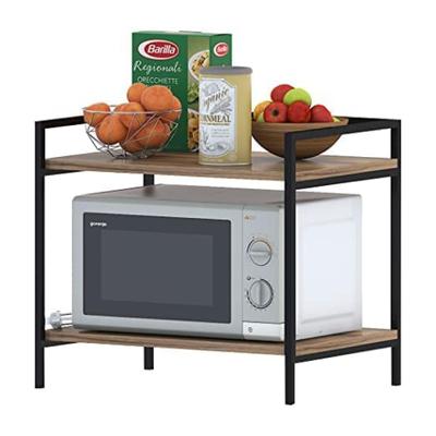 2-Layer Oven Rack Black Iron Wooden Kitchen Storage