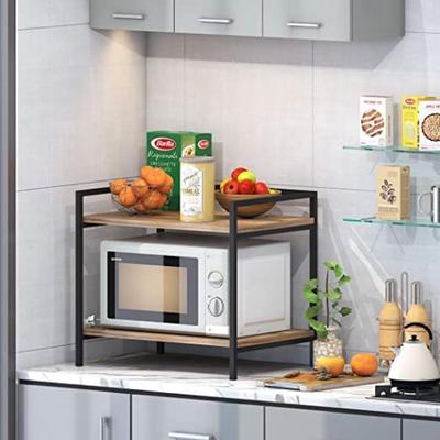 2-Layer Oven Rack Black Iron Wooden Kitchen Storage