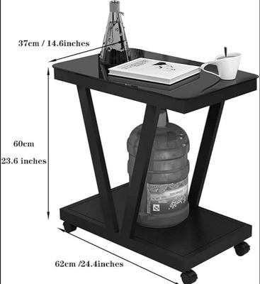 Black Coffee Table with Wheels, Wood & Iron, 60cm High