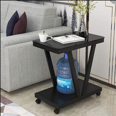 Black Coffee Table with Wheels, Wood & Iron, 60cm High