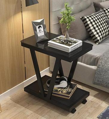 Black Coffee Table with Wheels, Wood & Iron, 60cm High