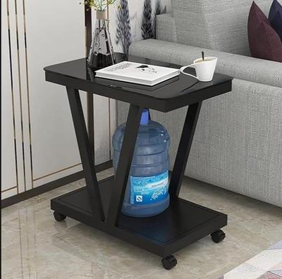 Black Coffee Table with Wheels, Wood & Iron, 60cm High