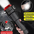 USB Rechargeable LED Flashlight with Safety Hammer Black