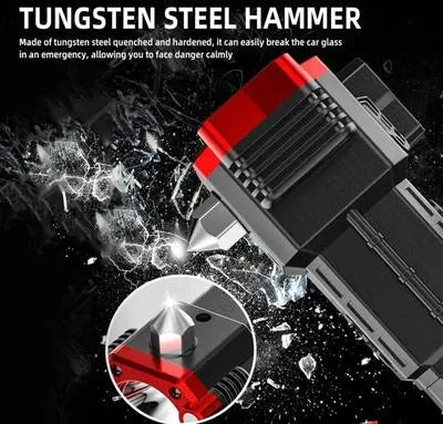 USB Rechargeable LED Flashlight with Safety Hammer Black