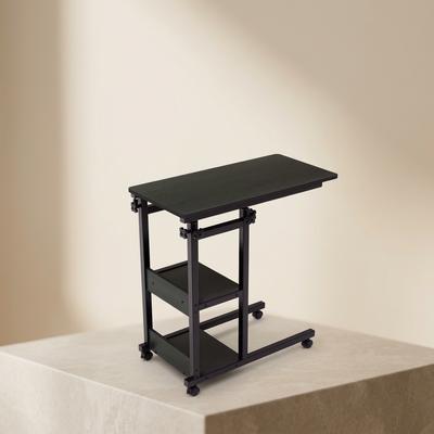 Adjustable Black Laptop Table with Wheels & Two Shelf