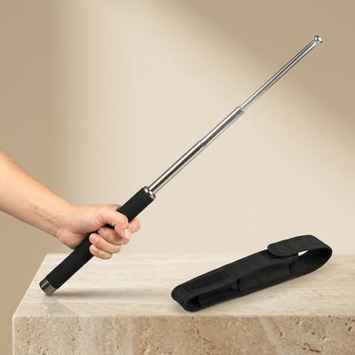 Self Defense Stick 9x26 Inch Silver Retractable with Free Holder